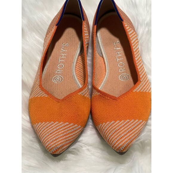 Rothy’s orange and cream diagonal stitching 8 pointy toe - Picture 2 of 8